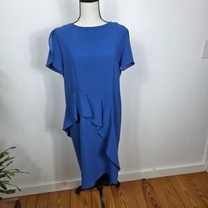 BLACK LABEL BY CHICO'S SZ M Blue‎ Ruffle Asymmetrical Midi Dress Size 1